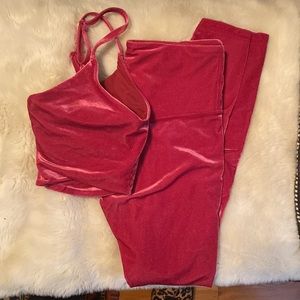 Athleta Pink velour legging and bralette set